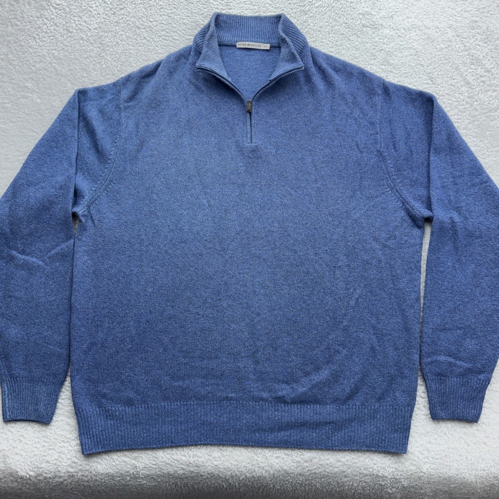 Peter Millar Mens XXL Blue‎ Merino Wool Cashmere Blend 1/4 Zip Sweater Italy